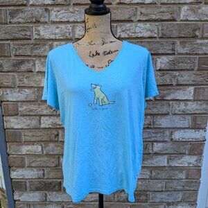 ⭐ Life is Good Classic Fit Dog blue vneck tee Large
